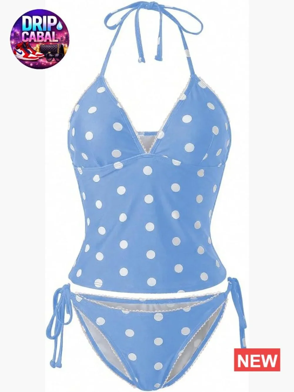 Women's Halter Tankini Swimsuits 2 Piece Polka Dots Bikini Set Tie Backless